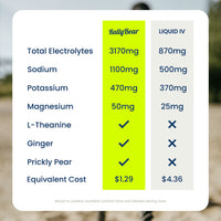 Comparison chart of Rally Bear and Liquid IV electrolytes - all