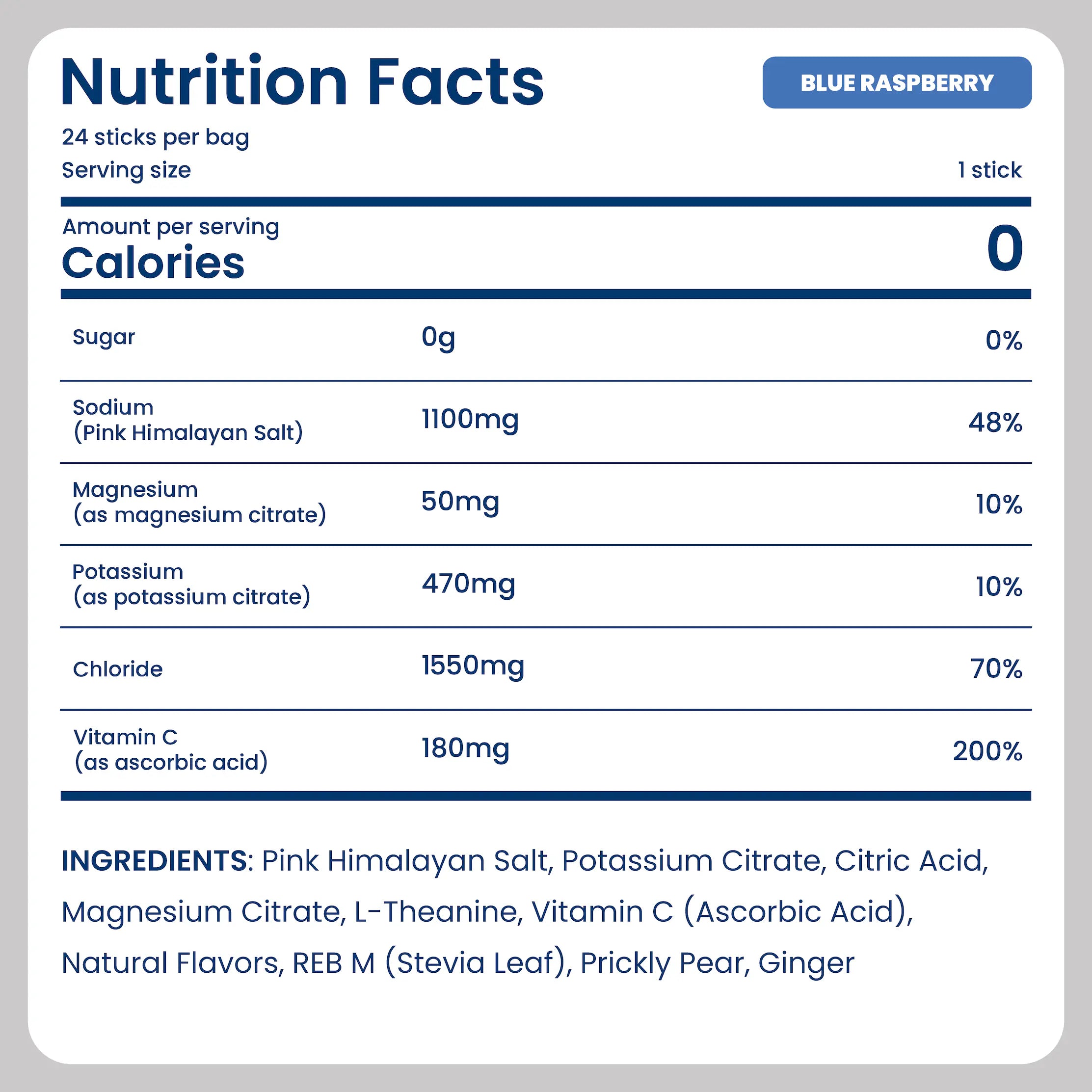 Try Before You Buy starter pack in blue raspberry flavor, featuring nutrition facts and ingredients list - blue_raspberry